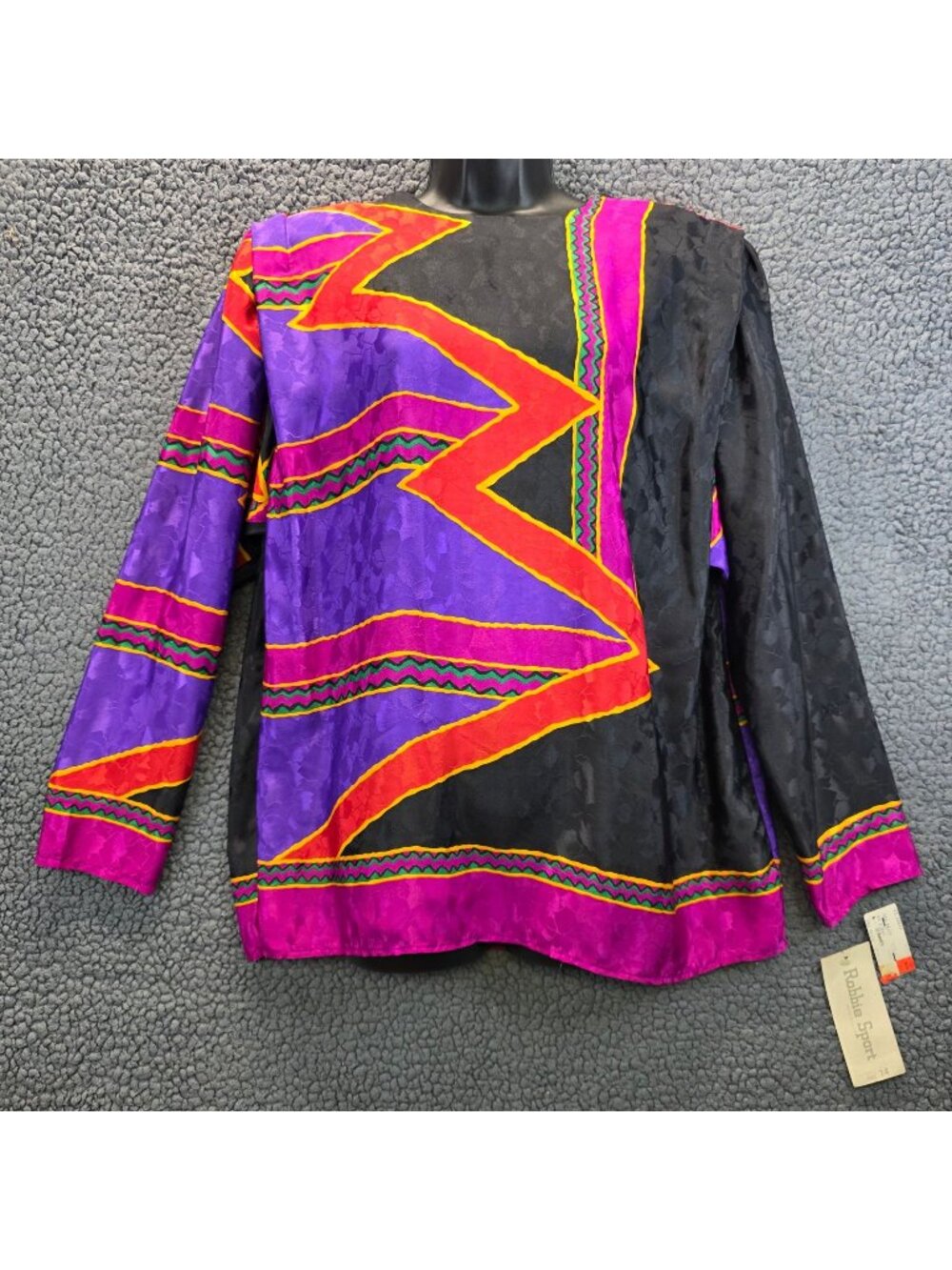 Vintage 80s Robbie Sport Vibrant Blouse 14 Multicolor Punk Geometric Colorful